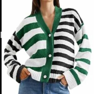 Striped Green and Black Women's Sweater